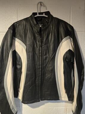 Cycle Leather Jacket Black White Size Womens XL Used Good Condition